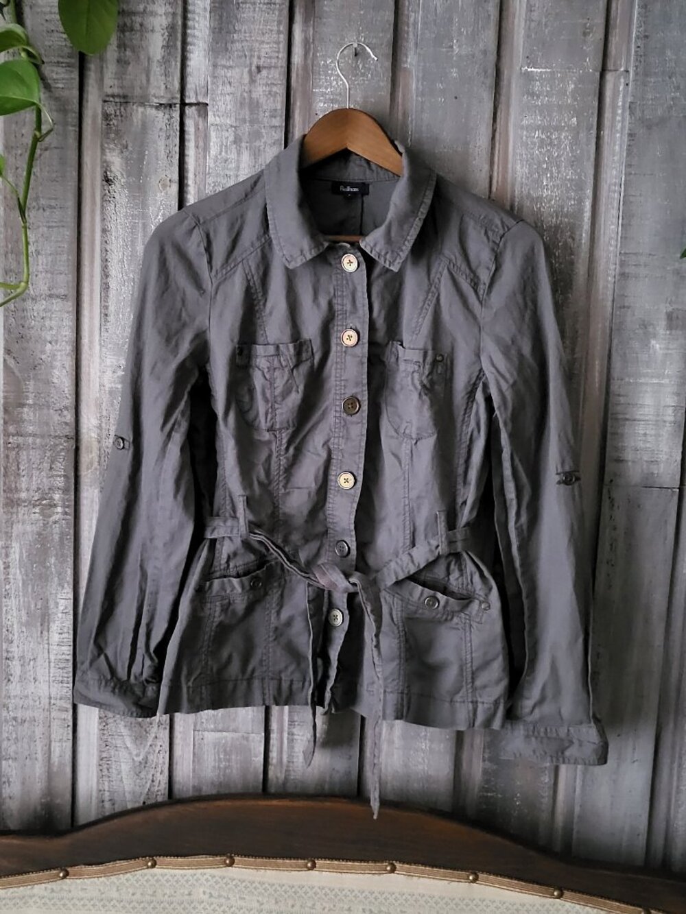 Charcoal Grey 100% Cotton Utility Safari Jacket Size S